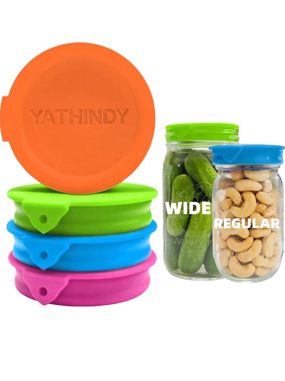 Kids Silicone Jar Lids - Pink, Green, Blue, Orange